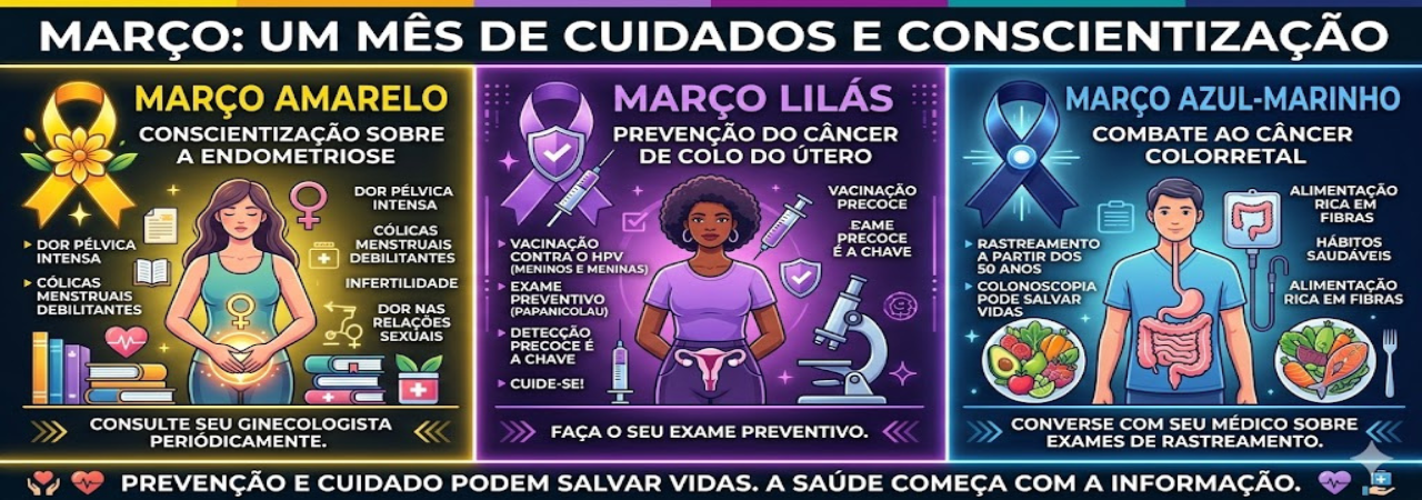 Março Amarelo, o Março Lilás e o Março Azul-Marinho